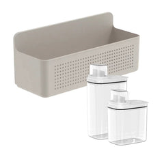 OU Laundry Organization Set, 50oz & 77oz Liquid Detergent Dispensers with Measuring Caps & Wall Mounted Cabinet Door Storage Organizer Basket