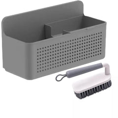 OU Kitchen Sink Organizer Set, Compact Wall Mounted Sink Organizer Caddy with Removable Sponge Tray & Ergonomic Scrub Brush, Versatile Kitchen Storage