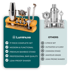 Cocktail Shaker Bartender Kit with Stylish Bamboo Stand, 18-Piece Barware Mixing Tools for Home Bar Party, Stainless Steel Bartending Kit Gift Set