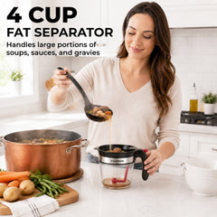Fat Separator with Bottom Release, 4 Cup Gravy Separator, Oil Strainer Measuring Cup, Grease Strainer for Cooking, Kitchen Gadget