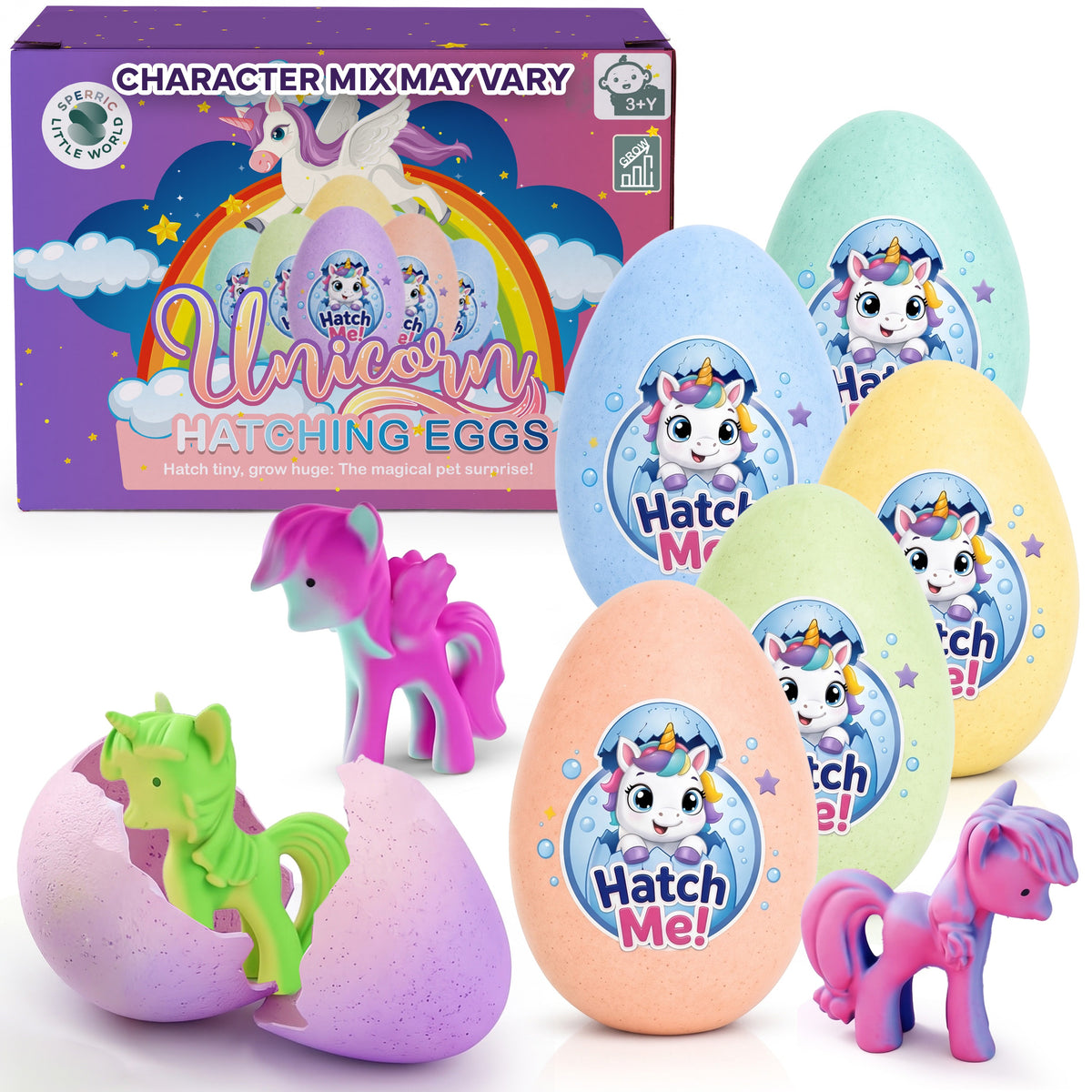 Unicorn Hatching Eggs, 6 Pack Pre-Filled Growing Unicorn Toys Set, Surprise Hatch Eggs Toy, Magical Unicorns Gift Toys for Kids Age 3+