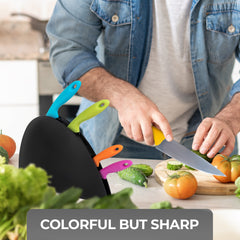 6 Piece Stainless Steel Knife Set with Multi-Colored Handles In Block
