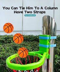 Basketball Hoop Playset with Suction Cups & Tying Straps, 2 in 1 Mini Basketball Hoop for Bathtub & Door with 3 Soft Balls for Toddlers 1-3
