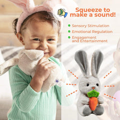 Easter Baby Plush Bunny Holding Carrot - Plush Bunny Sensory Easter Decorations Toy for Newborns and Infants Plushie Easter Toys