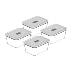 OU Glass Food Storage Container Set 8pc (set of 4) Microwave, Freezer & Dishwasher Safe, Airtight Leak Proof Lid with Microwave Valve, Stackable