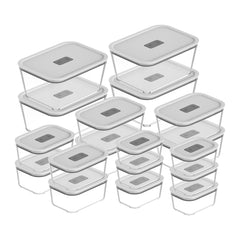 OU Glass Food Storage Container Set 36pc (set of 18) Microwave, Freezer & Dishwasher Safe, Airtight Leak Proof Lid with Microwave Valve, Stackable