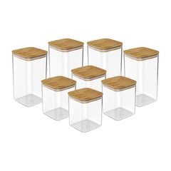 OU Food Storage Container Set 16pc (set of 8) Clear Airtight Plastic Storage Container Leak Proof Bamboo Lids, Stackable Kitchen Pantry Organizer Jars