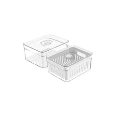 OU Fridge Organizer Bins with Drain Baskets & Vented Lids, Clear Stackable Refrigerator Storage Container, Produce Kitchen Storage Bin