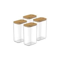OU Airtight Food Storage Container Set 8pc (set of 4) Clear Plastic Storage Container w Leak Proof Bamboo Lid, Stackable Kitchen Pantry Organizer Jars