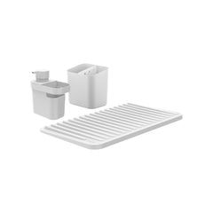 OU Kitchen Sink Organizer 3pc Set, Dish Drying Rack, Cutlery Drainer & Soap Dispenser Caddy with Sponge Holder, Countertop Dish Drainer & Strainer