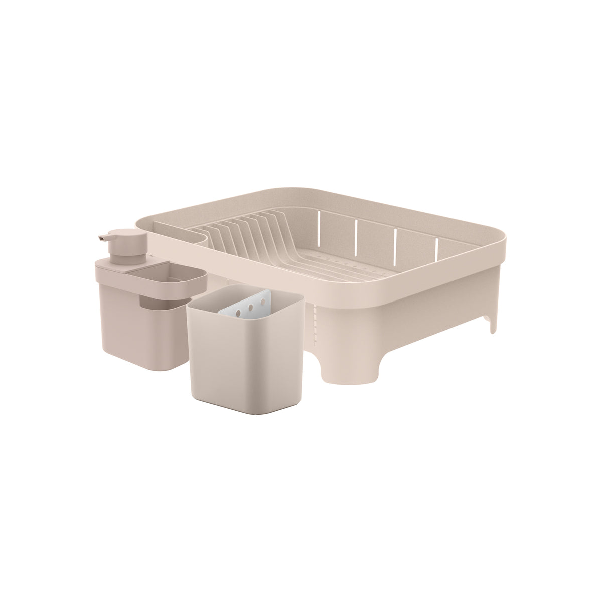 OU Kitchen Sink Organizer 3pc Set, Dish Drying Rack, Cutlery Drainer & Soap Dispenser Caddy with Sponge Holder, Countertop Dish Drainer & Strainer