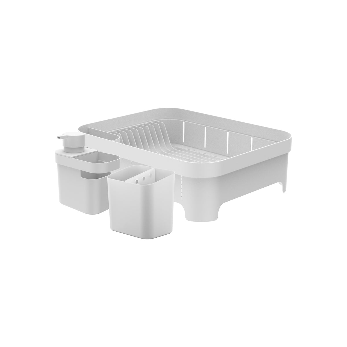 OU Kitchen Sink Organizer 3pc Set, Dish Drying Rack, Cutlery Drainer & Soap Dispenser Caddy with Sponge Holder, Countertop Dish Drainer & Strainer