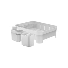 OU Kitchen Sink Organizer 3pc Set, Dish Drying Rack, Cutlery Drainer & Soap Dispenser Caddy with Sponge Holder, Countertop Dish Drainer & Strainer