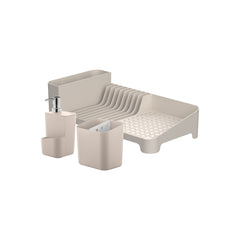 OU Kitchen Sink Organizer 3pc Set, Dish Drying Rack, Cutlery Drainer & Soap Dispenser Caddy with Sponge Holder, Countertop Dish Drainer & Strainer