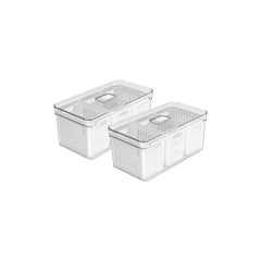 OU Fridge Organizer Bins with Triple Drain Baskets & Vented Lids, Clear Stackable Refrigerator Storage Container, Produce Kitchen Storage Bin