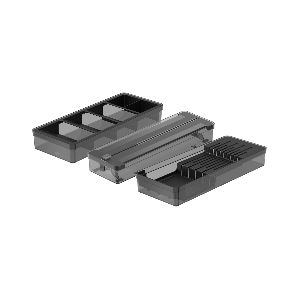 OU In-Drawer Silverware and Utensils Organizer Set - Knife Holder, Roll Dispenser for Aluminum Foil & Wrap, Cutlery Tray, Utensil Drawer Insert