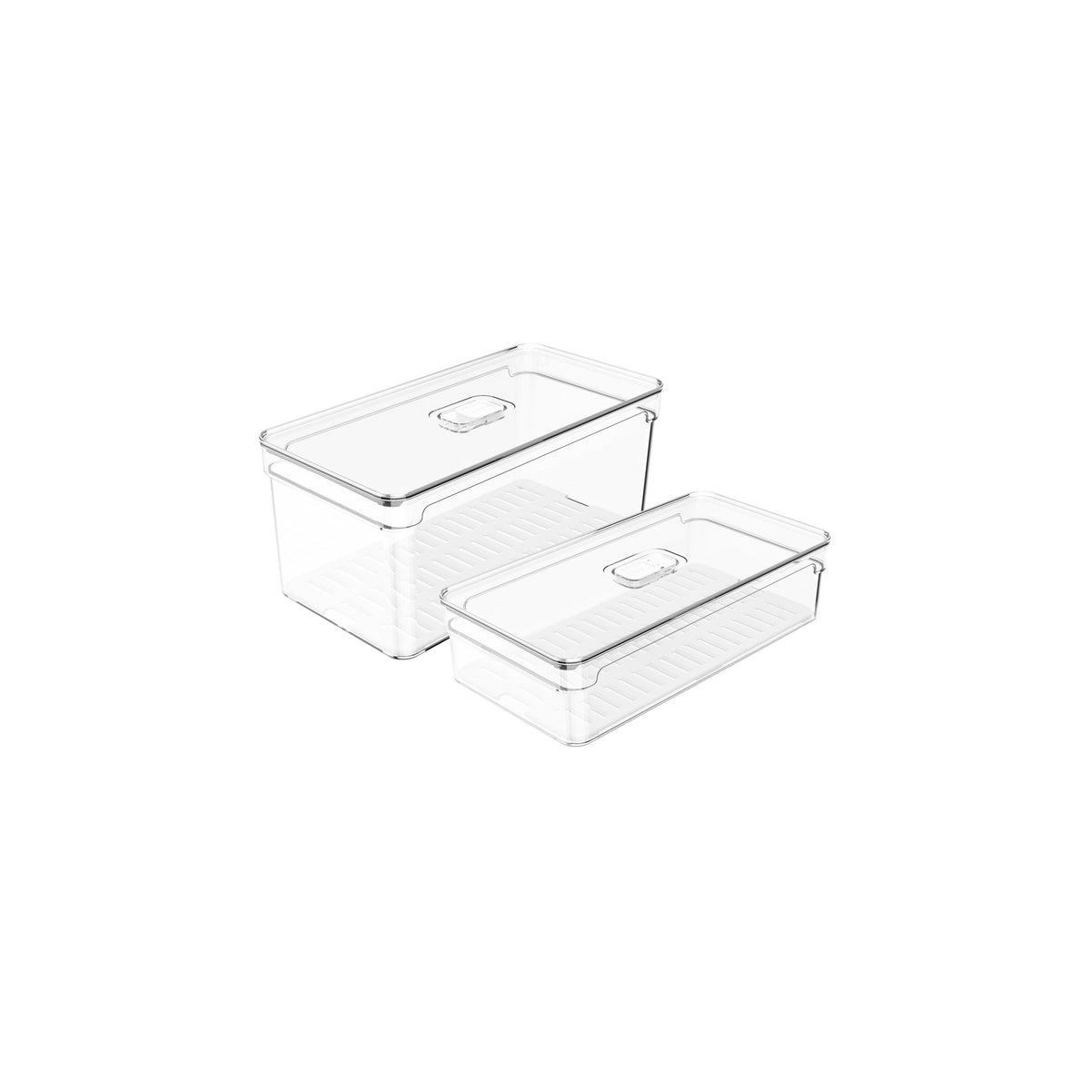 OU Fridge Food Organizer Bins with Vented Lid & Drain Tray, Clear Stackable Refrigerator Storage Bin, Produce Kitchen Storage Container, BPA Free