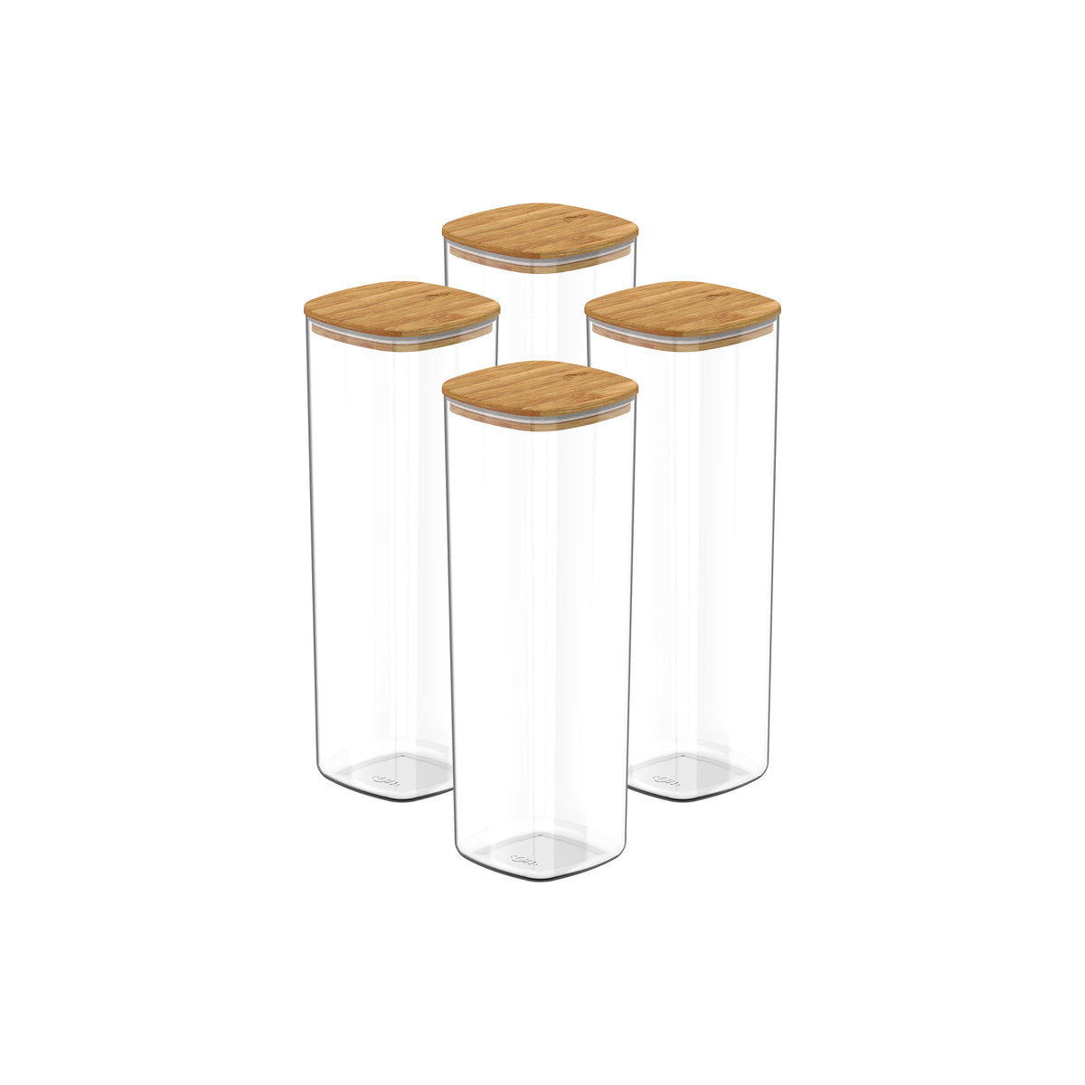 OU Airtight Food Storage Container Set 8pc (set of 4) Clear Plastic Storage Container w Leak Proof Bamboo Lid, Stackable Kitchen Pantry Organizer Jars