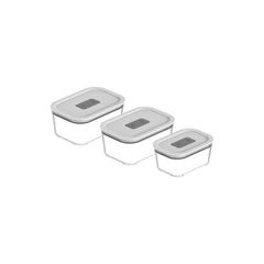 OU Glass Food Storage Container Set 6pc (set of 3) Microwave, Freezer & Dishwasher Safe, Airtight Leak Proof Lid with Microwave Valve, Stackable