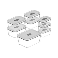 OU Glass Food Storage Container Set 16pc (set of 8) Microwave, Freezer & Dishwasher Safe, Airtight Leak Proof Lid with Microwave Valve, Stackable