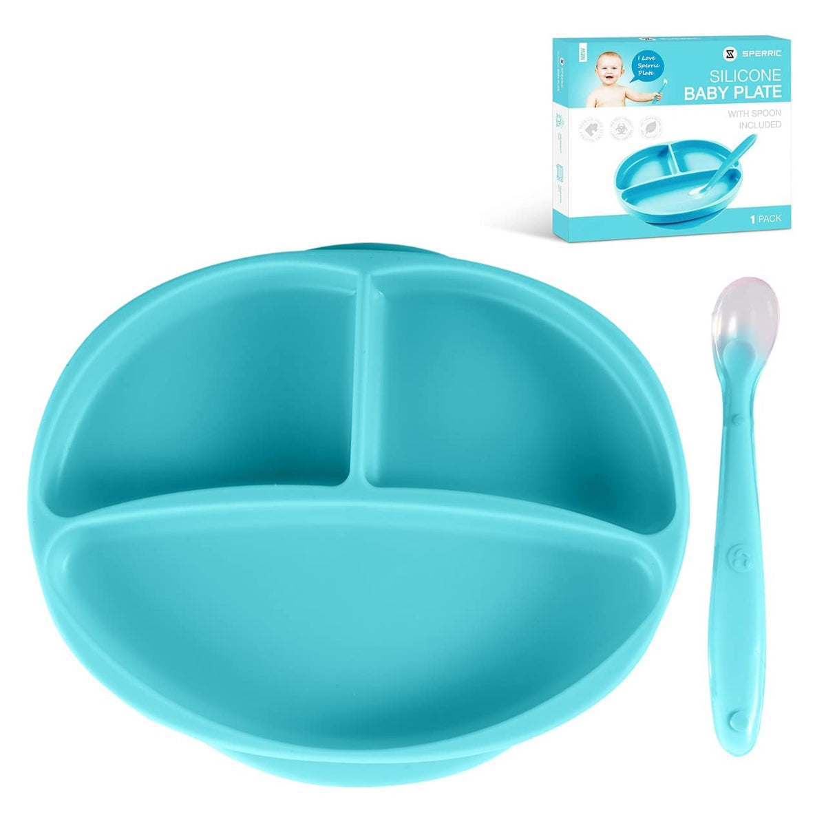 Sperric Silicone Suction Plate For Toddlers Baby Toddler Plate 100% Food Grade Silicone Stay Put Plates - BPA Free Microwave & Dishwasher Safe Blue