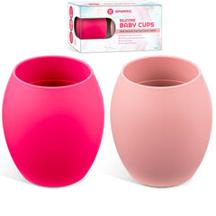 Silicone Baby Tiny Cups for Infant’s First Stage Training, Developed by Feeding Specialist to Fit Baby’s Mouth and Hands 3 Months+ (Pink 3 OZ)