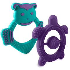 Baby Teething Toys – Cute and Colorful Bee and Turtle Baby Teething Toys – Baby Teething Relief Toys for Boys and Girls – Soft Silicone Teethers for Babies with Engaging Designs – Easy to Grab – 2pcs Purple & Turquoise