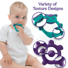 Baby Teething Toys – Cute and Colorful Bee and Turtle Baby Teething Toys – Baby Teething Relief Toys for Boys and Girls – Soft Silicone Teethers for Babies with Engaging Designs – Easy to Grab – 2pcs Purple & Turquoise