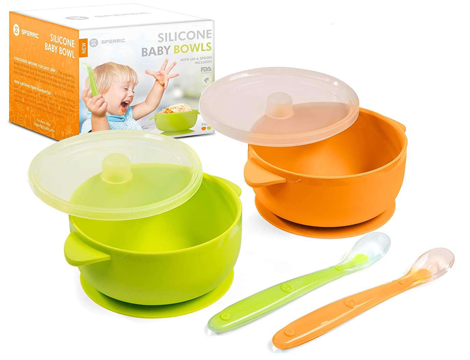 Baby Bowls with Suction - 4 Piece Silicone Set with Spoon for