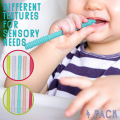 Baby Hollow Teething Tubes - Soft Silicone Teether Toys for Babies Helps Soothe Teething Irritation BPA Free Food Grade Silicone Cleaning Brush's Included, Easy to Clean (Multicolor)