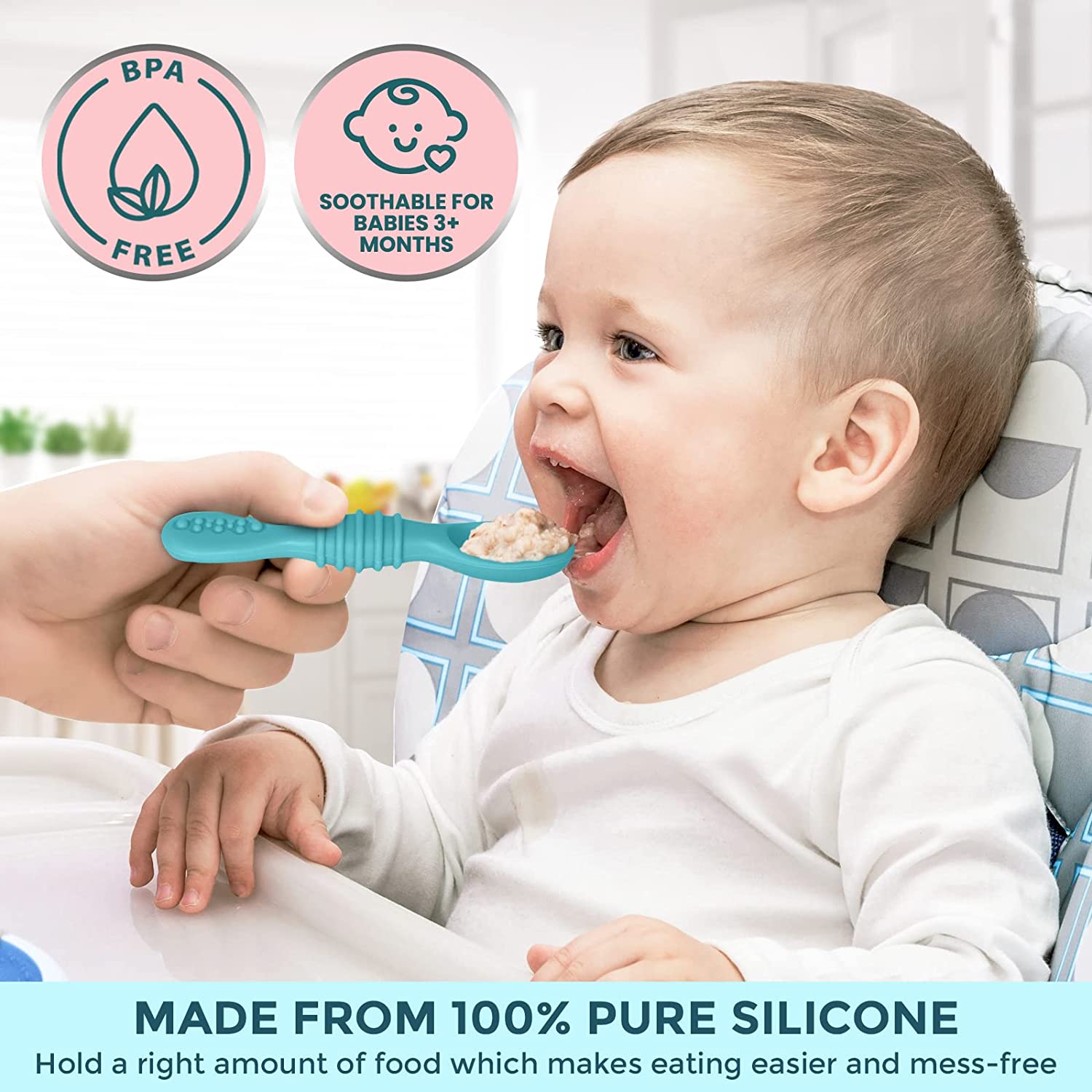 Silicone Baby Feeding Spoons, First Stage Baby Infant Spoons, Soft-Tip Easy  on I