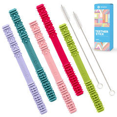 Baby Hollow Teething Tubes - Soft Silicone Teether Toys for Babies Helps Soothe Teething Irritation BPA Free Food Grade Silicone Cleaning Brush's Included, Easy to Clean (Multicolor)