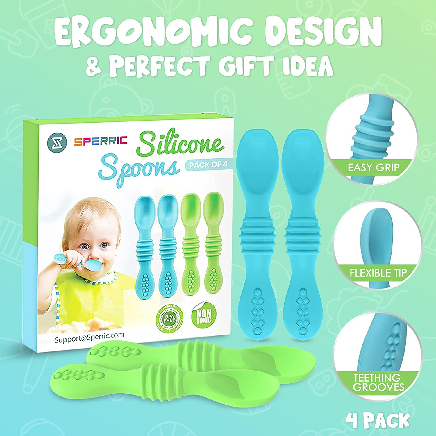  Silicone Baby Spoon, Baby Led Weaning, First Stage