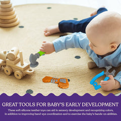Sperric Teething Toys for Babies 0-6 Months – Silicone Teething Toys - Kids Tools Set for Boys and Girls with Hammer, Pliers, Drill – Double-Sided Texture for Gum Soothing – 3pcs Green/Orange/Blue