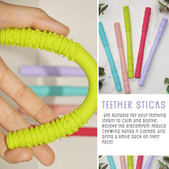 Baby Hollow Teething Tubes - Soft Silicone Teether Toys for Babies Helps Soothe Teething Irritation BPA Free Food Grade Silicone Cleaning Brush's Included, Easy to Clean (Multicolor)