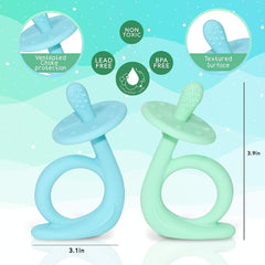 Baby Teething Toys, Silicone Baby Teether Baby Chew Toys Freezer Safe BPA Free, Soothe Babies Gums Teething (Blue & Green)