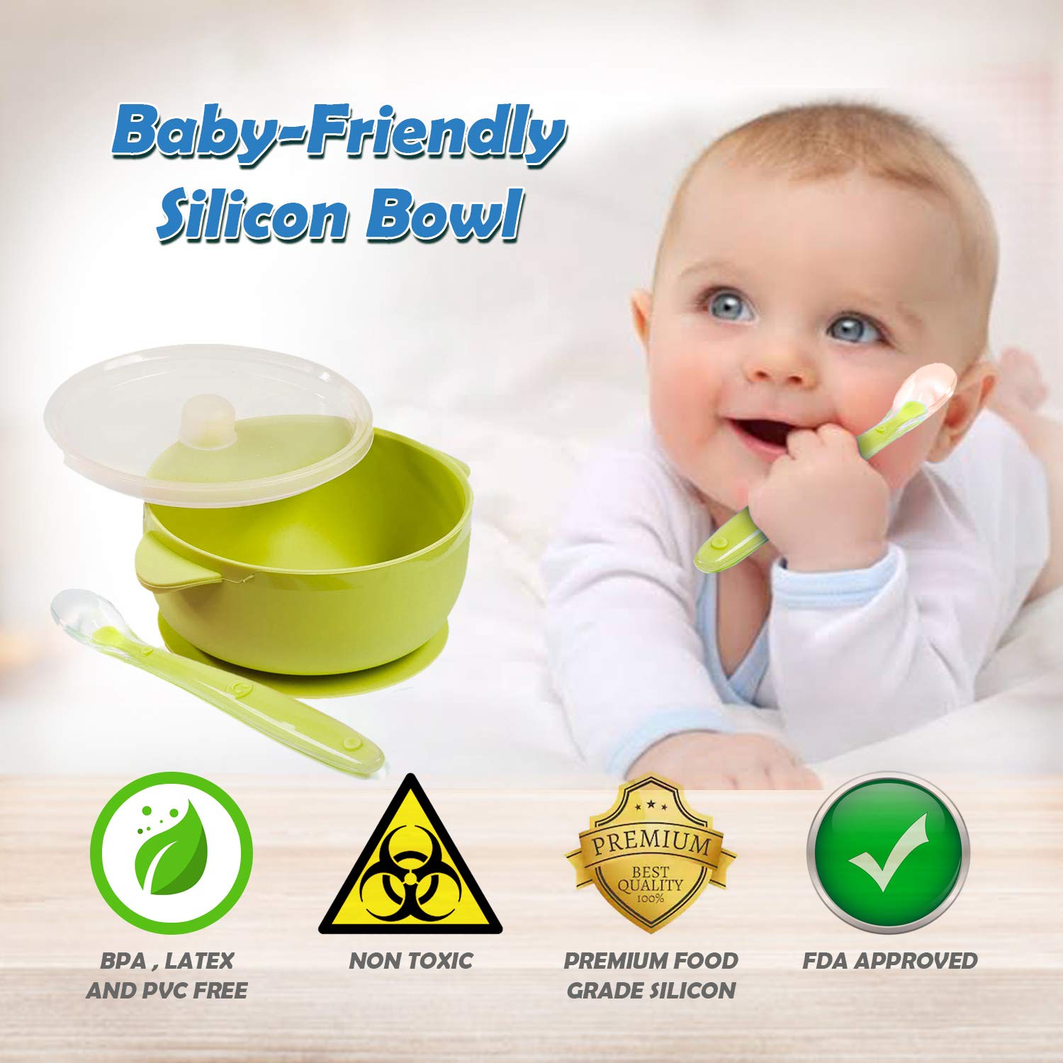  Sperric Silicone Suction Baby Bowl with Lid - BPA Free - 100%  Food Grade Silicone - Infant Babies And Toddler Self Feeding : Baby