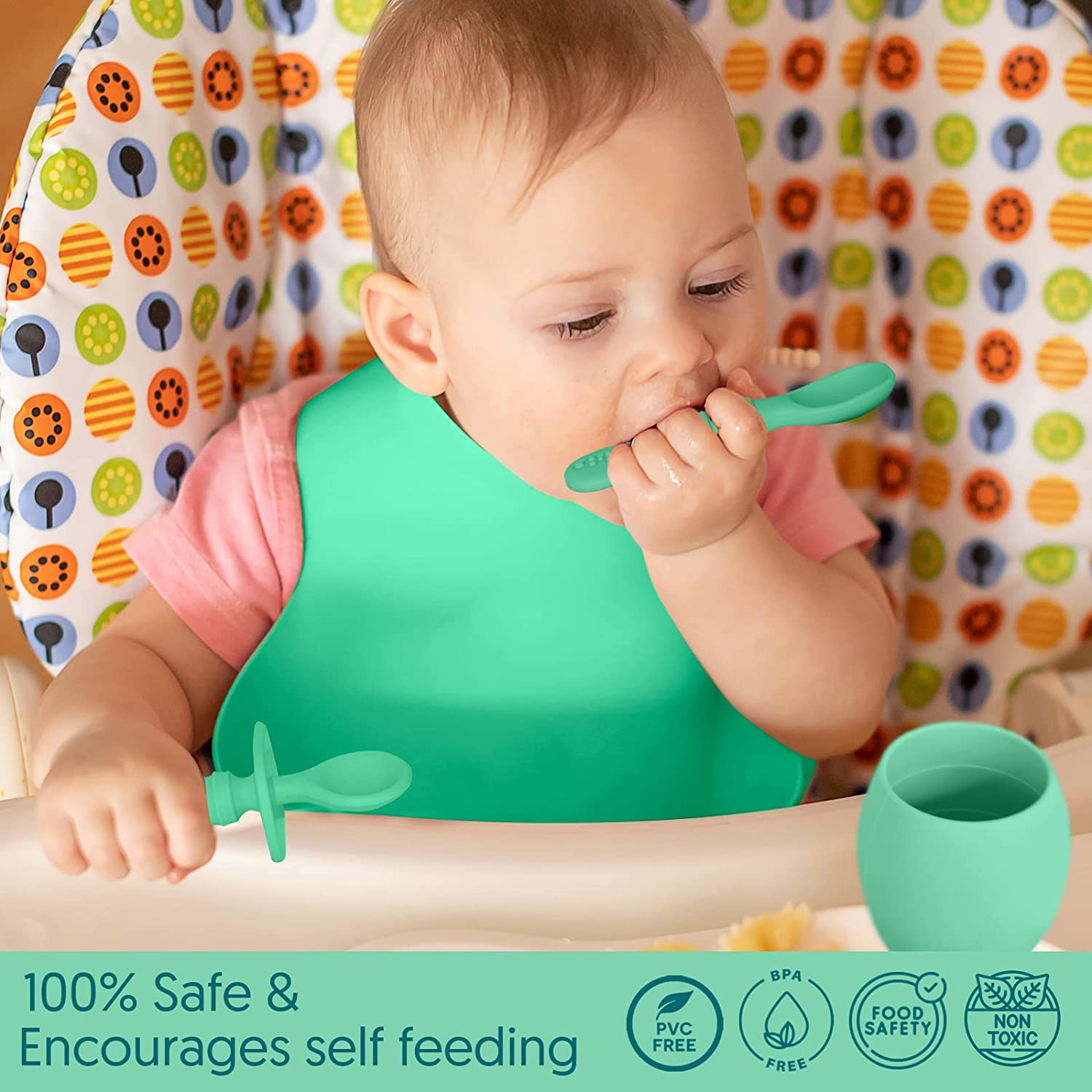 Rayshie Baby Led Weaning Supplies,Baby Utensils 6-12 Months, BLW  Utensils,Silicone Bib,Toddler Bowl,Straw Cup,Suction Divided Baby