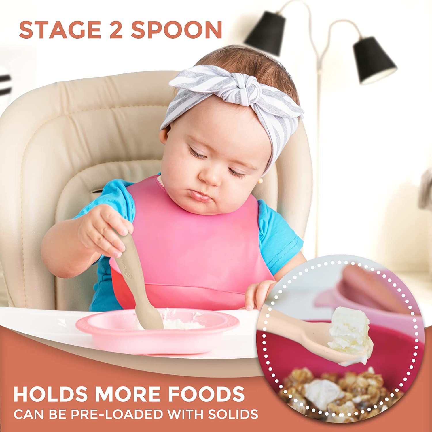 Silicone Baby Spoons First Stage Baby Feeding Spoons Stage 1 and Stage  2-4pcs (Sunrise & French Beige)