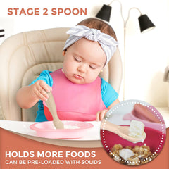 Silicone Baby Spoons First Stage Baby Feeding Spoons Stage 1 and Stage 2-4pcs (Sunrise & French Beige)