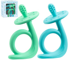 Baby Teething Toys, Silicone Baby Teether Baby Chew Toys Freezer Safe BPA Free, Soothe Babies Gums Teething (Blue & Green)