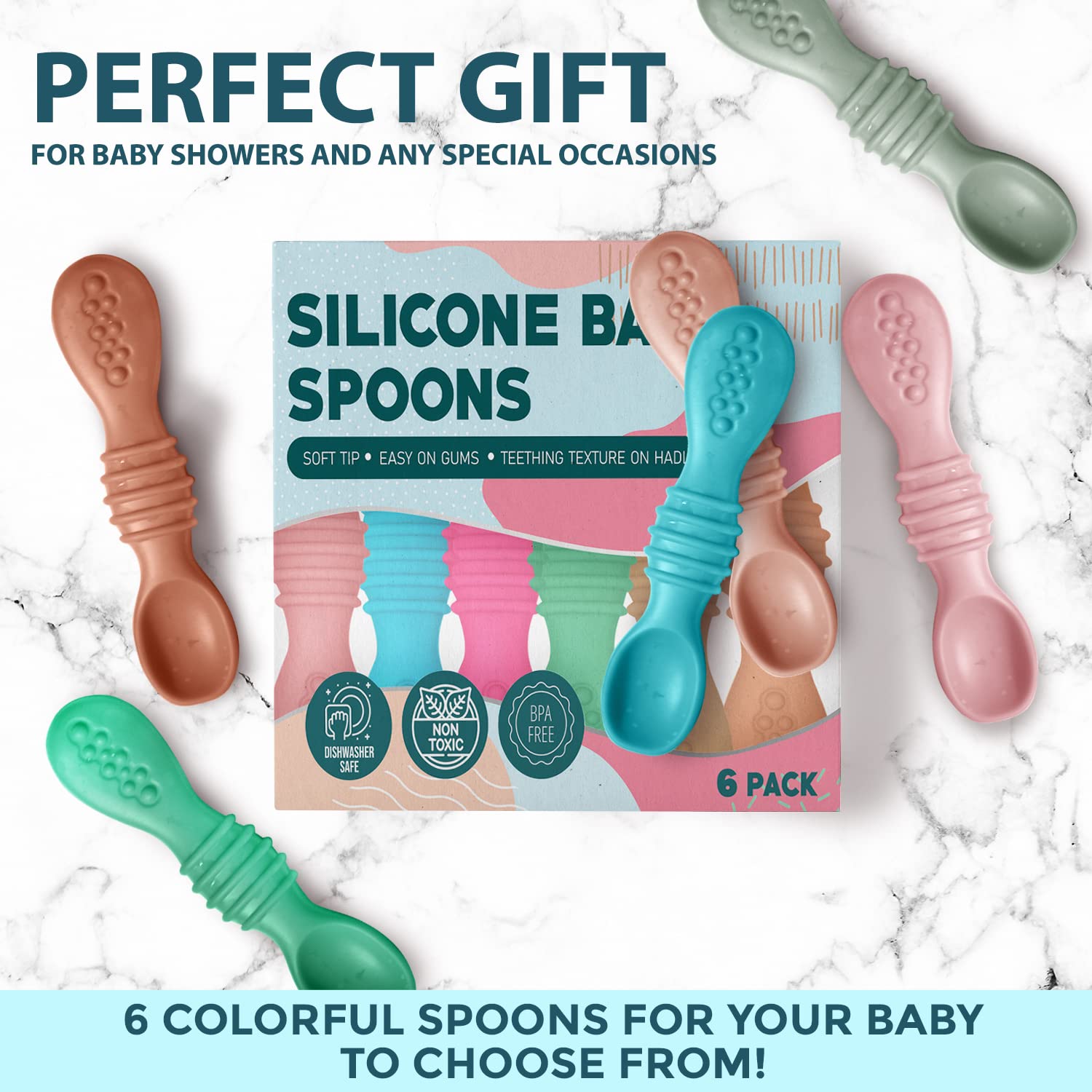 Silicone Baby Spoons for Baby Led Weaning 4-Pack, First Stage Baby Feeding  Spoon Set Gum Friendly , Great Gift Set (Blue) 
