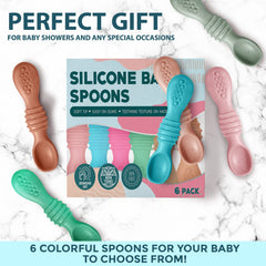 Silicone Baby Spoons First Stage Infant Feeding Spoon for Baby Led Weaning BPA Lead Phthalate and Plastic Free, Great Gift Set Multicolor